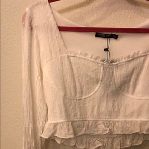 NastGal White Ruffle Crop Top